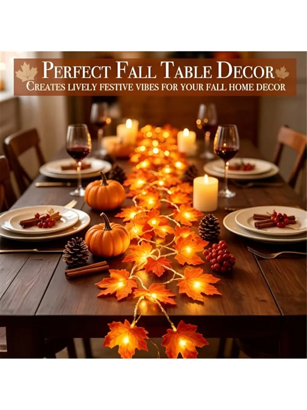 Fall Decor 2 Pack Fall Garland with Lights Enlarged Maple Leaves 20Ft 40LED
